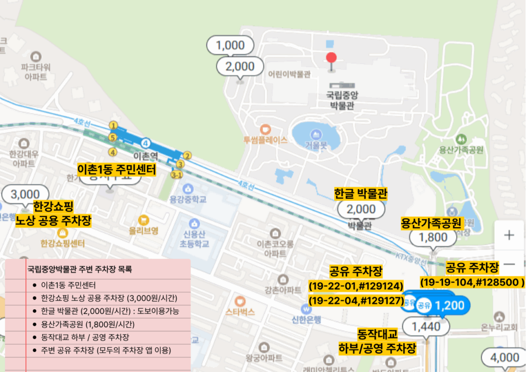 국립중앙박물관 주변 주차장 지도